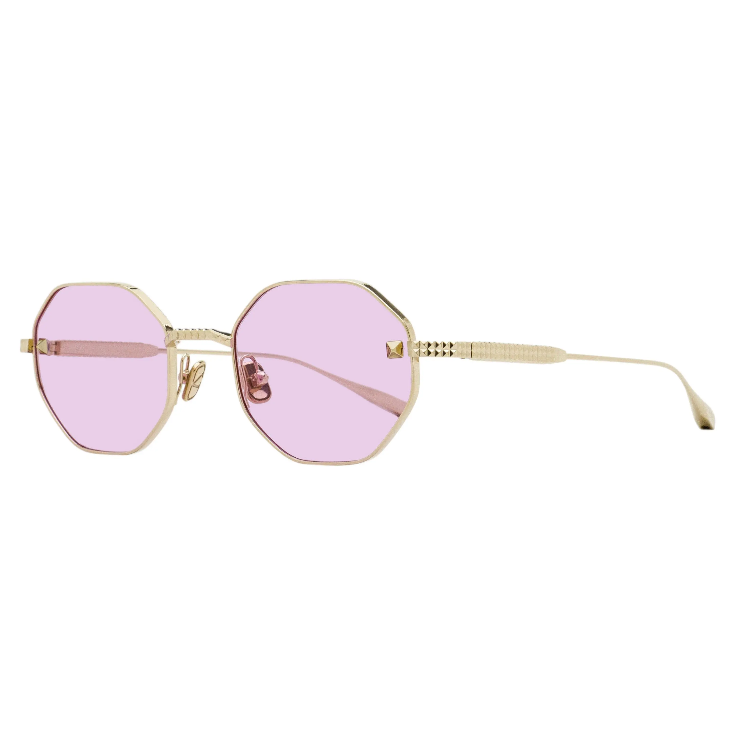 Valentino V-Stud Geometric Titanium Sunglasses for Women, Gold Luxury Statement Frame, 100% UV Protection, VLX-122 A 52mm, Statement Frame Glasses, Metal Stud Frame Women's Sunglasses