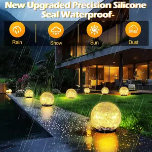 Solar Globe Lights Outdoor Waterproof - Cracked Glass Ball Lights for Garden, Patio, Yard, Lawn and Backyard Decor - Solar Orbs for Outside Decorations