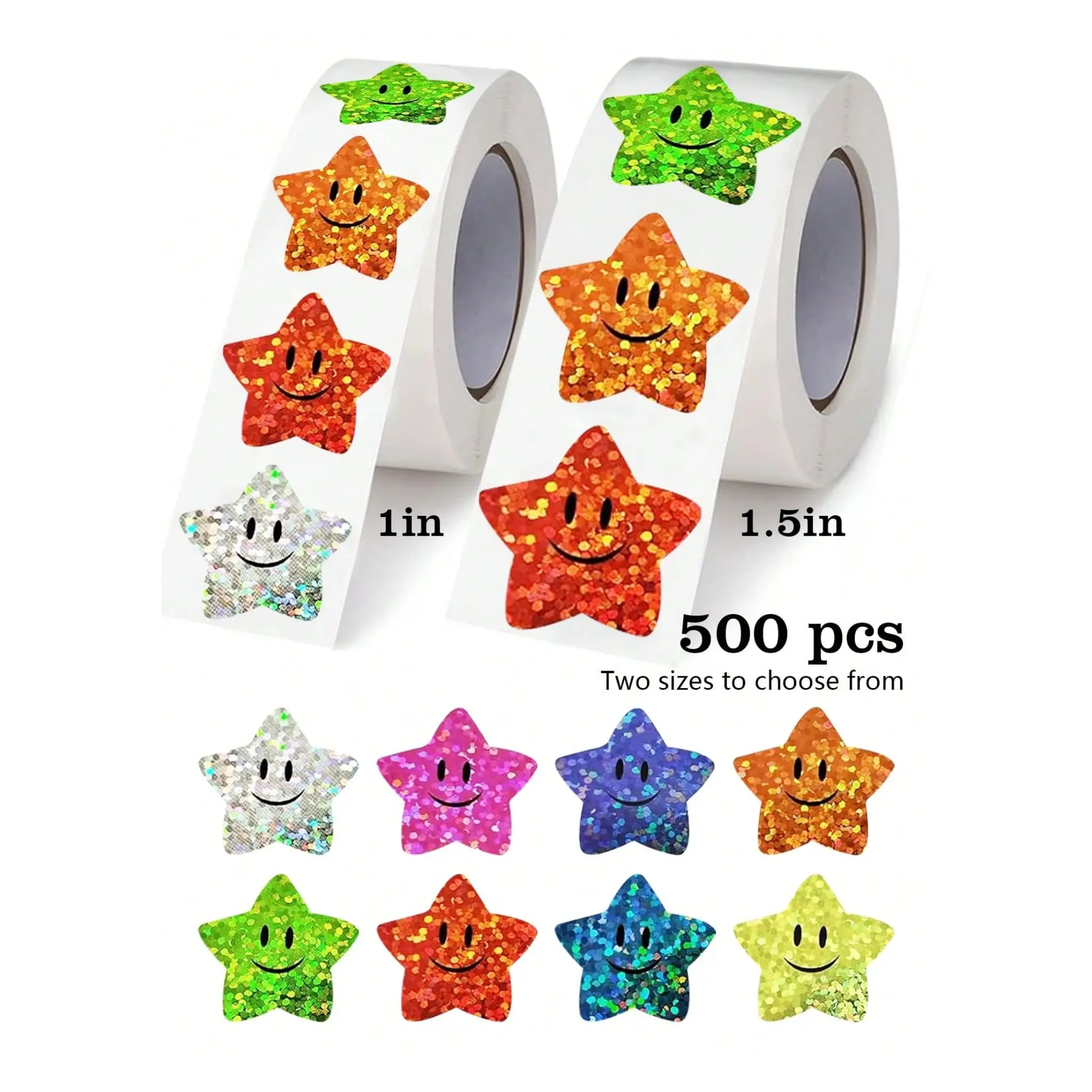 500 Sheets Metallic Foil Star Stickers, Glitter Sticker, 8 Colors, Ideal for Students, Planners, Classrooms, Teacher Rewards, DIY Decorations, Stickers for Scrapbooking, Scrapbook Accessories