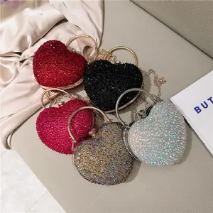 Women's 2026 New Heart Rhinestone Evening Bag - Sparkly Crystal Crossbody Purse with Top Handle, Chain Strap, Portable Clutch for Party, Wedding; Bags