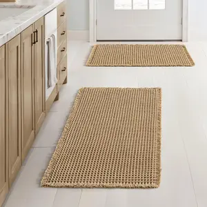 Boho Style Waffle Bath Mat, 1/3 Counts Non-slip Washable Bath Rug, Super Absorbent Bath Mat, Boho Area Rug, Soft Shower Mat for Bathroom Floor, Tub and Shower, Washable Rugs