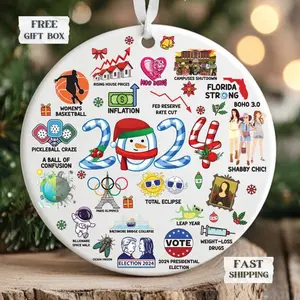 Major Notable Events Ornament, 2024 Christmas Ornament, 2024 Year in Review Ornament, Funny Cute Year to Remember Commemorative Ornament