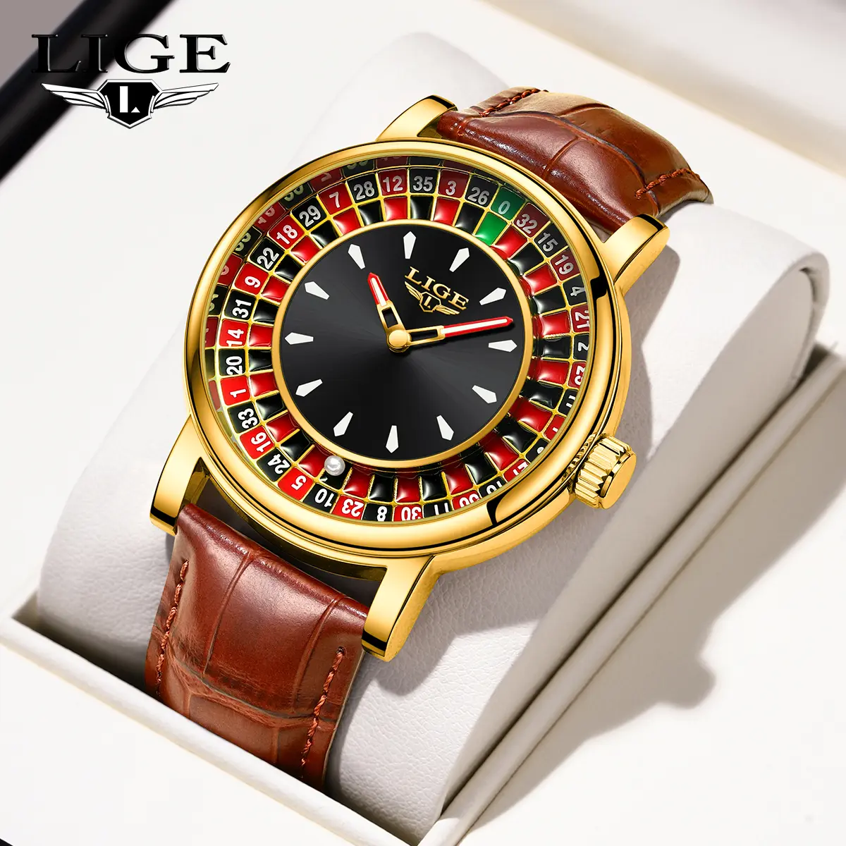 LIGE Men's Casual Casino Roulette Watches, Interactive Quartz Watch with Metallic Finish, a Unique Conversation Starter, Casual Trendy Wristwatch