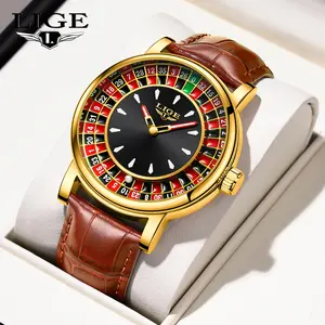 LIGE Casino Roulette Themed Interactive Quartz Watch, Perfect Holiday Gift and Coversation Starter men fashion classic Casual Round Dial