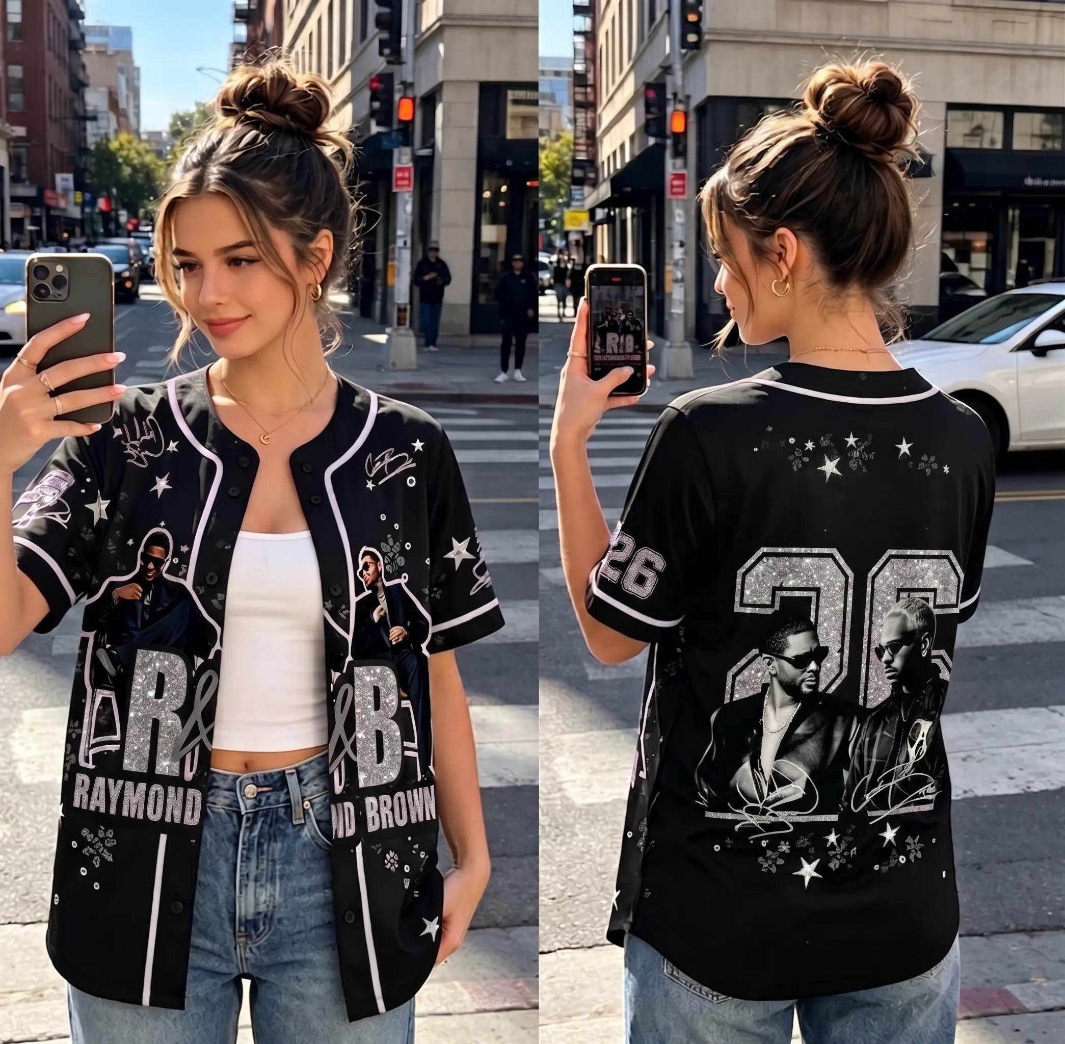 The R&B Tour Concert Outfit, R&B Graphic Baseball Jersey, Oversized Button Down Streetwear Shirt, For Fans