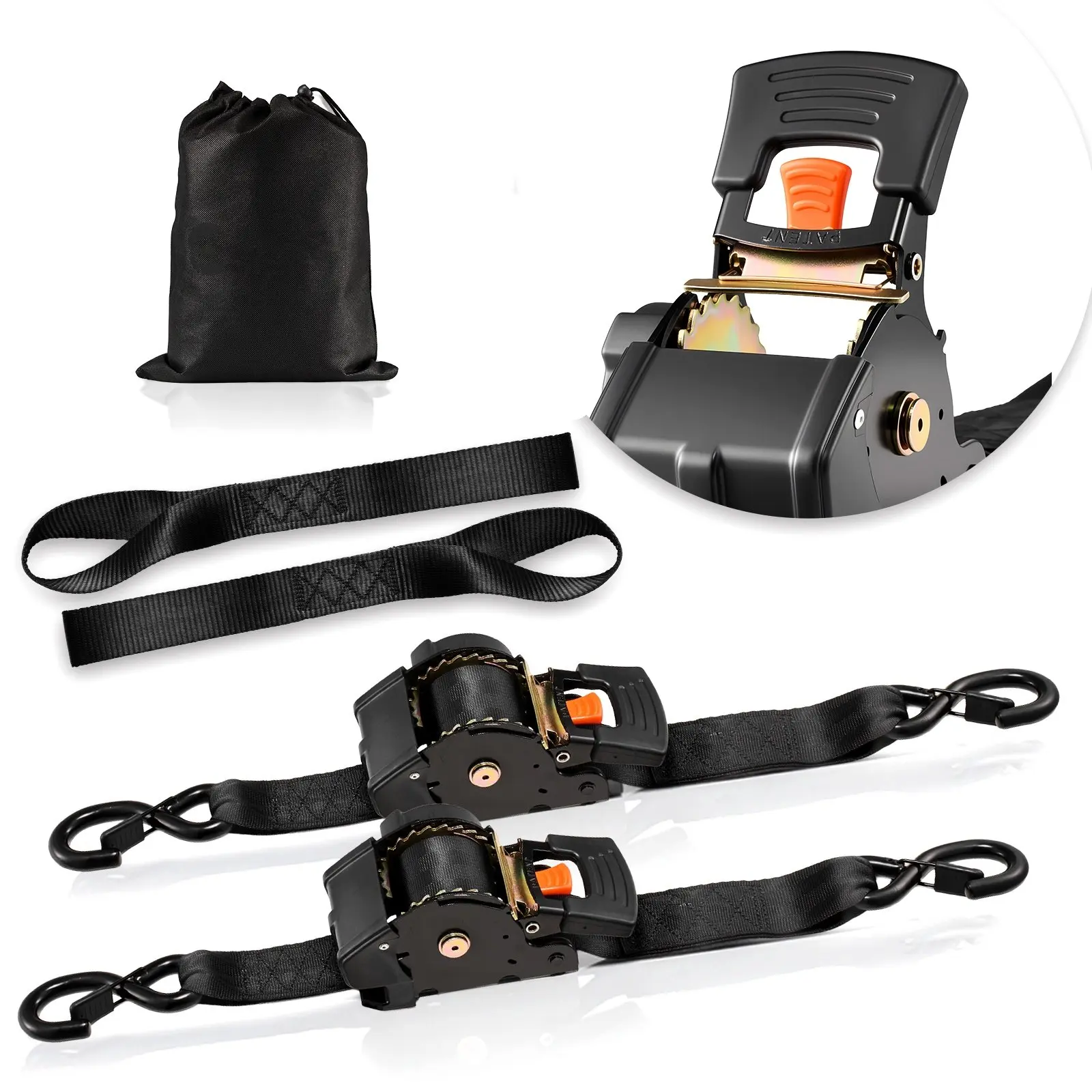 【Summerfinds】VEVOR Retractable Ratchet Straps,2 in x 10 ftTie Down Straps with S Hooks3033 lbs Break Strength2 Soft LoopsTie Down Ratcheting for MovingTrailersMotorcyclesKayaksCar Roof2 Pack, 1011 Lbs, Polyester, Carbon Steel, Motorcycles, Auto Retract