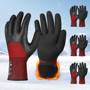 Schwer 3 Pairs Winter Work Gloves with 3/4 Double-Dipped Latex Coating, Thermal Insulated Gloves with Grip & Abrasion Resistance, Flexible & Comfortable, Used for Cold Weather, Freezer, CR3313
