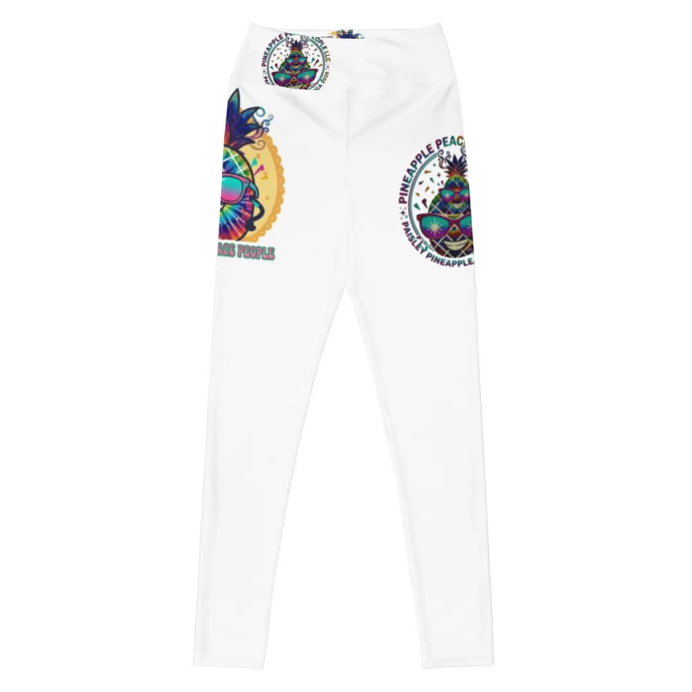 Women's Stretch All Over Print Paisley & Pineapple Yoga Leggings - 75% Recycled Polyester, 18% Elastane, UPF 50+ Sun Protection Coverstitch Sporty Chic Sports Bottoms for Yoga Workouts (Note: Avoid Contact with Rough Surfaces), Uv-Protective, Female, Synt