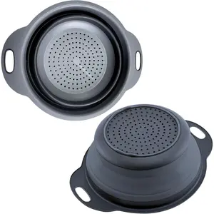 Black Silicone Collapsible Colanders - Kitchen Plastic Foldable Strainers for Pasta Small Camping Colander Bowl for Food