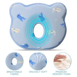 Memory Foam Baby Pillow for Newborn Flat Head Baby Pillow Machine-Washable Neck Support Prevent Flat Head Cotton