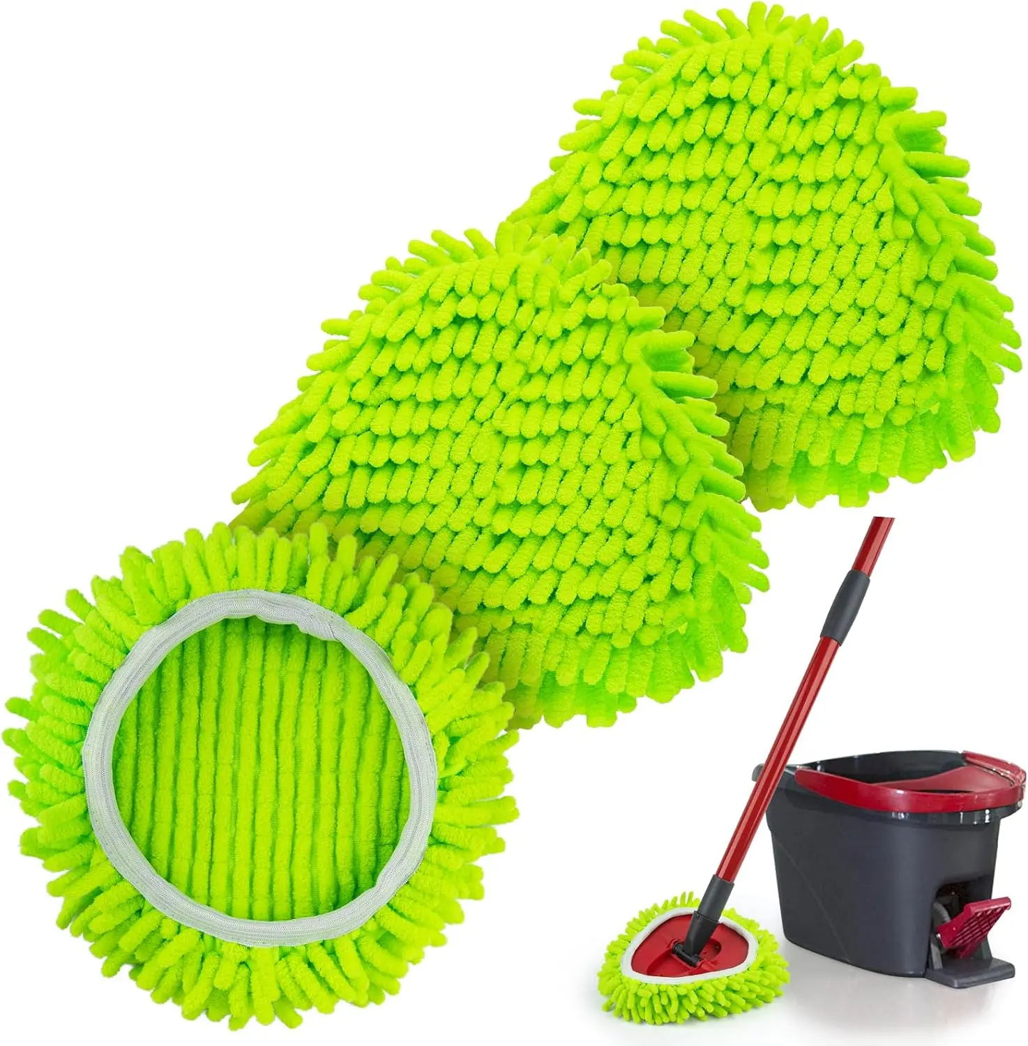 3 Pack Chenille Mop Head Replacement Compatible with EasyWring 1 Tank System, Microfiber Spin Mop Refills for Wet Dry Floor Cleaning