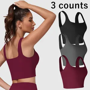 Women’s 3-Piece Activewear Sports Tank Top Set - Square Neck, Wide Shoulder Straps, Removable Pads, Breathable Moisture-Wicking Fabric, Removable Supportive Yoga-Inspired Workout Sports Bras (Spring & Summer Use), Removable Sports Bras