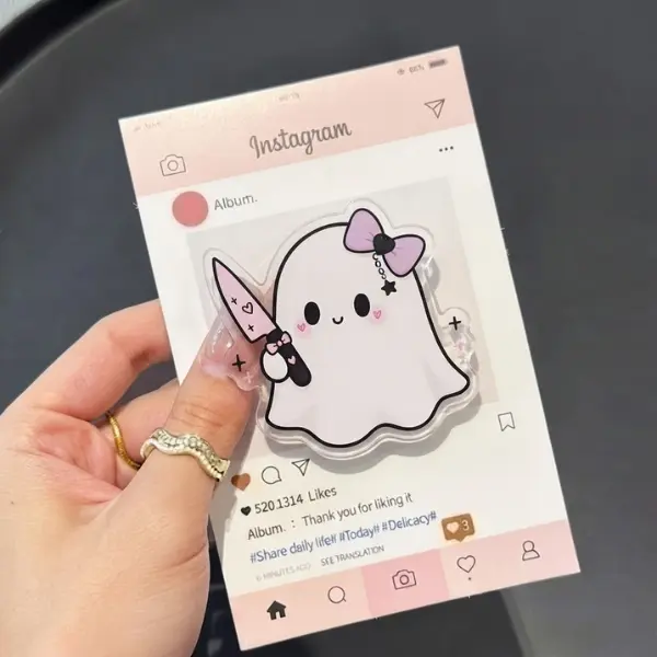 Kawaii Ghost MagSafe Phone Grip, Spooky-Cute Knife Ghost Griptok, Pastel Goth Phone Stand, Aesthetic Horror Accessory, Trendy Gift for Her
