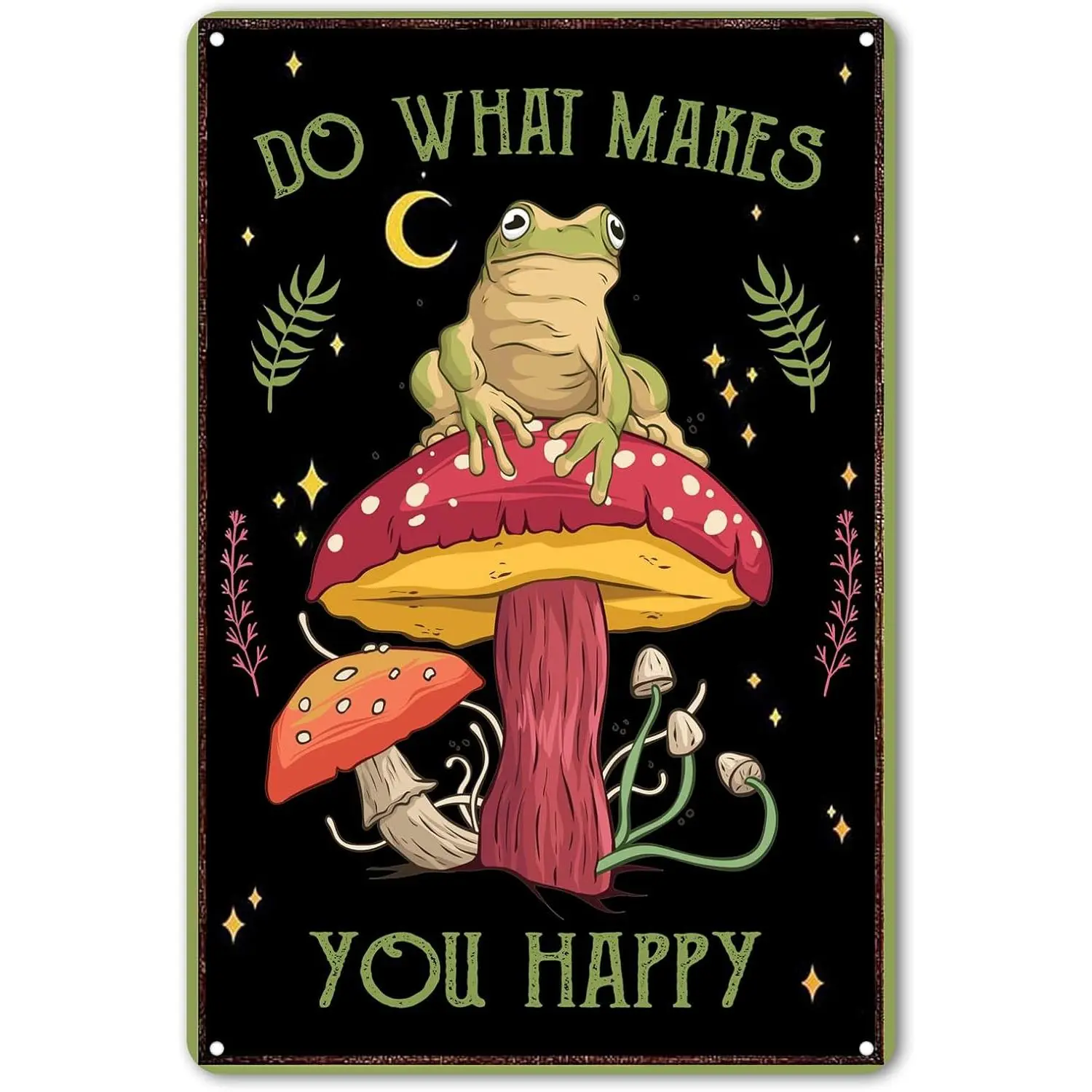 Whimsical Funny Frog & Mushroom Decor Metal Hanging Sign - Cute and Playful Cottagecore Forest-Themed Wall Art, Home Decor Gift for Bathroom, Kitchen