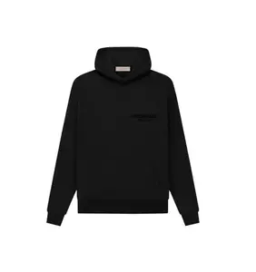 Fear of God Essentials Pullover Hoodie Stretch Limo Black with Front Pocket and Logo Print