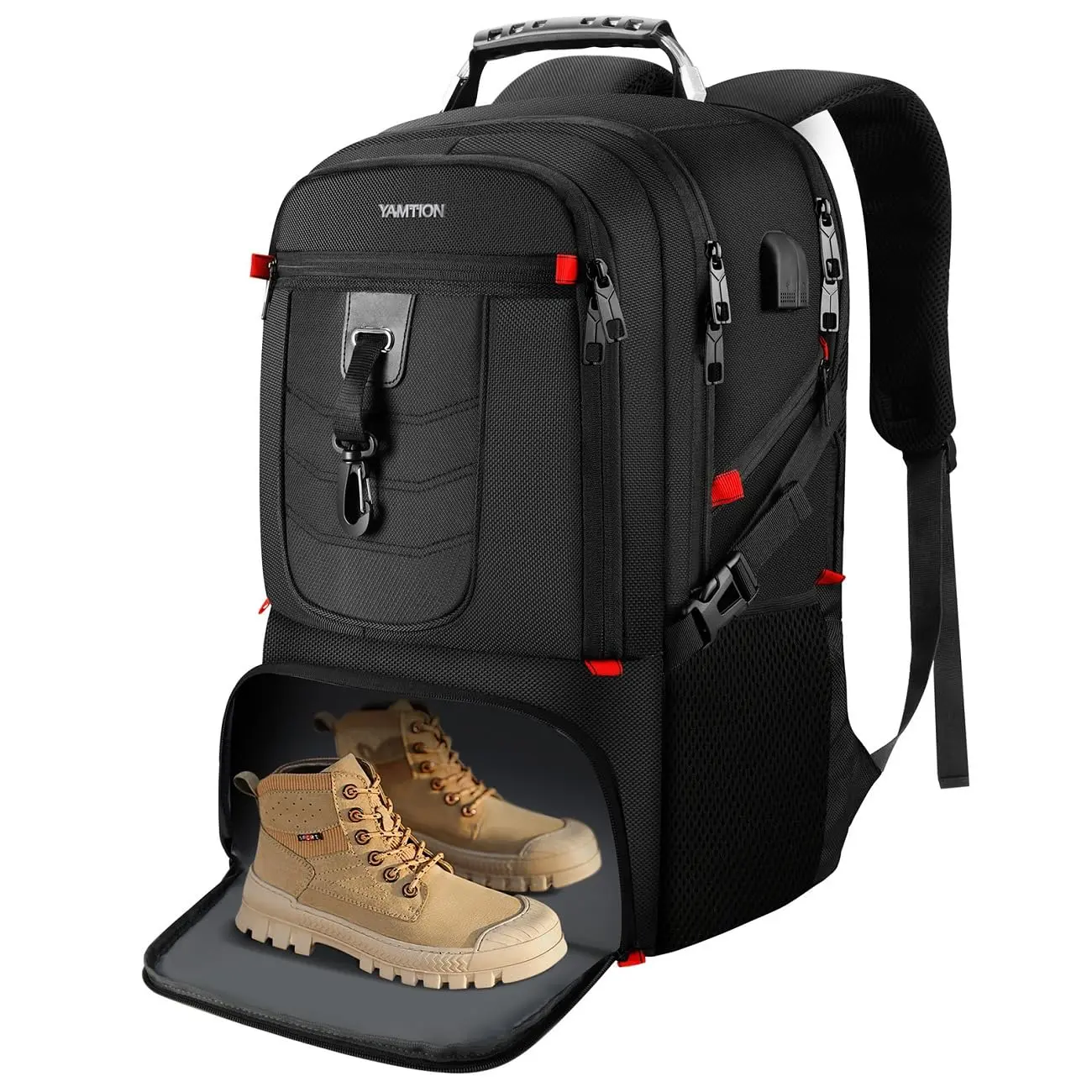 YAMTION 17.3 Inch Large Travel Backpack with Separate Shoe Compartment & USB Charging Port, Water Resistant Multi-compartment Laptop Backpack for Hiking, Camping, Business Trips, College, Daily Commute
