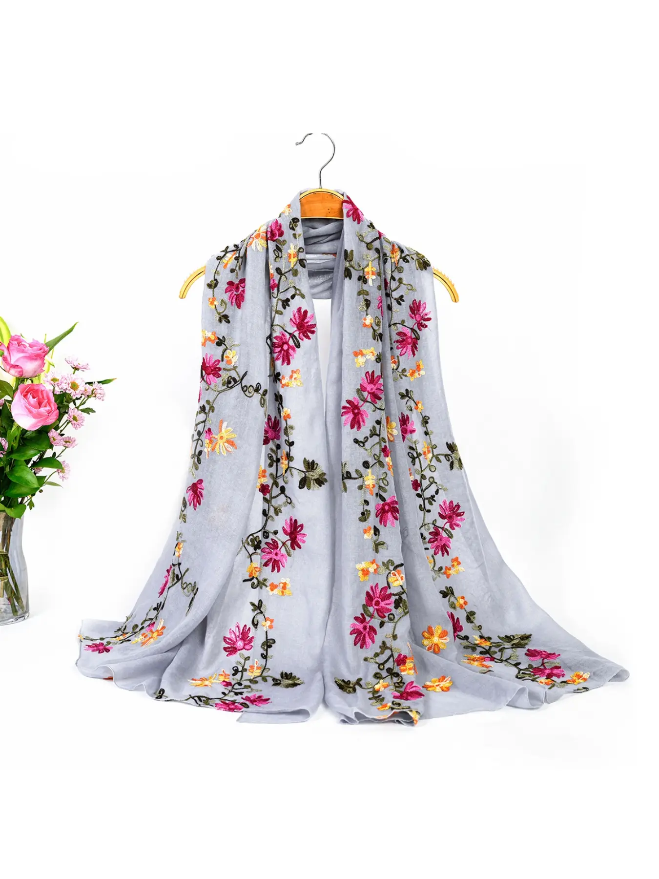 Embroidered Ethnic Style Flowered Summer Scarf Shawl Hemp Linen Versatile Four Seasons Scarf Boho Shawl Boho Shawl Wrap Fashion Shawl