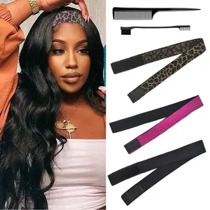 Elastic Bands Set for Wigs and Lace Frontals - 3 count with Rat Tail Comb, Edge Brush, Melting Band for Laying Edges and Keeping in Place