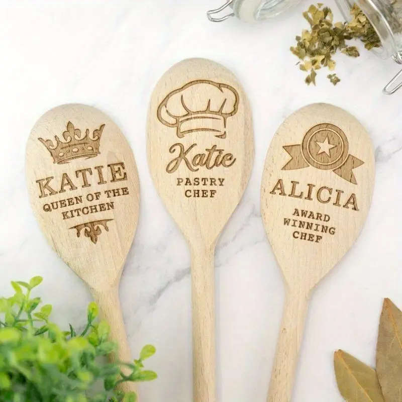 Wooden Spoon Engraved with Custom Text for Baking and Cooking, Perfect Housewarming or Wedding Gift for Autumn Cooking, Wooden Cooking Utensils