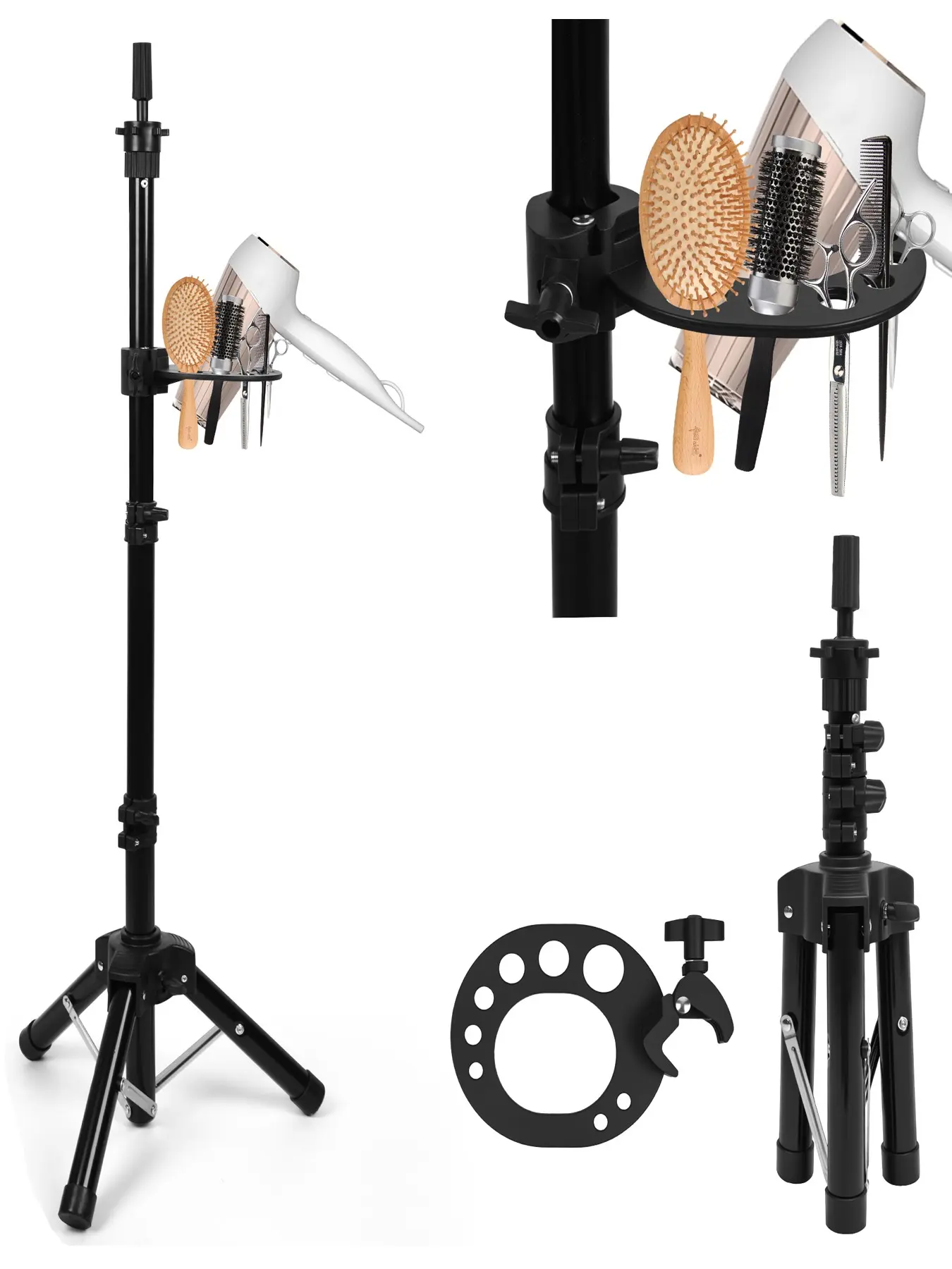 Mannequin Head Stand, Reinforced Metal Wig Stand Tripod Base with Tool Tray, Adjustable Height 18-47 inch Wig Head Stand for Styling