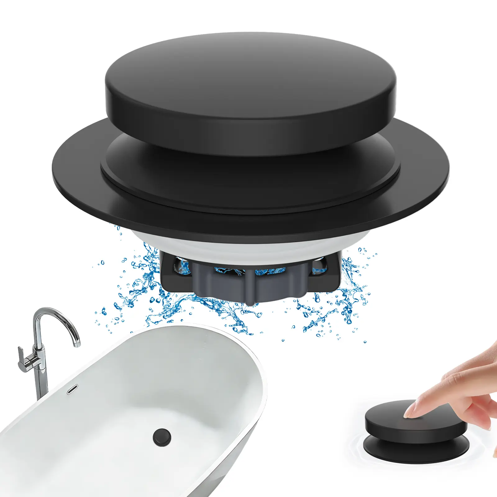 Hibbent 3 in 1 Metal Bathtub Drain Stopper, Universal Pop Up Tub Stopper, Bathtub Drain Hair Catcher, Removable Filter Basket, Drain Plug for 1.5''~2.4'' Drain, Brass Bullet Core,