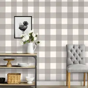 Threshold Buffalo Plaid 198"x20" Peel and Stick Wallpaper Rustic, Gray