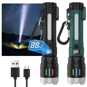 2400 Lumen 2-in-1 Flashlight + Lighter, Digital Display, Rechargeable, Zoomable, Waterproof, Adjustable Brightness, Emergency Flashlight for Outdoor Camping Survival