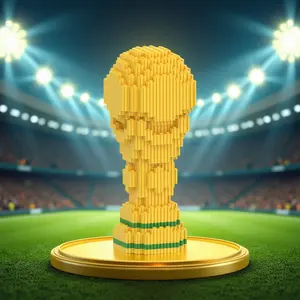Creative Football Trophy Building Block Set, Soccer Fan Collection Decor, Desk Art Decoration, Ideal Gift for Christmas Halloween Thanksgiving New Year Birthday, Moc Blocks Set