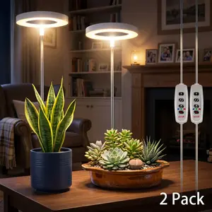 2 Pack USB Powered Full Spectrum LED Grow Lights for Indoor Plants, Height Adjustable (3.5"-21") Small Halo Plant Light with Timer, 3 Modes 10 Brightness Levels for Succulents Monstera