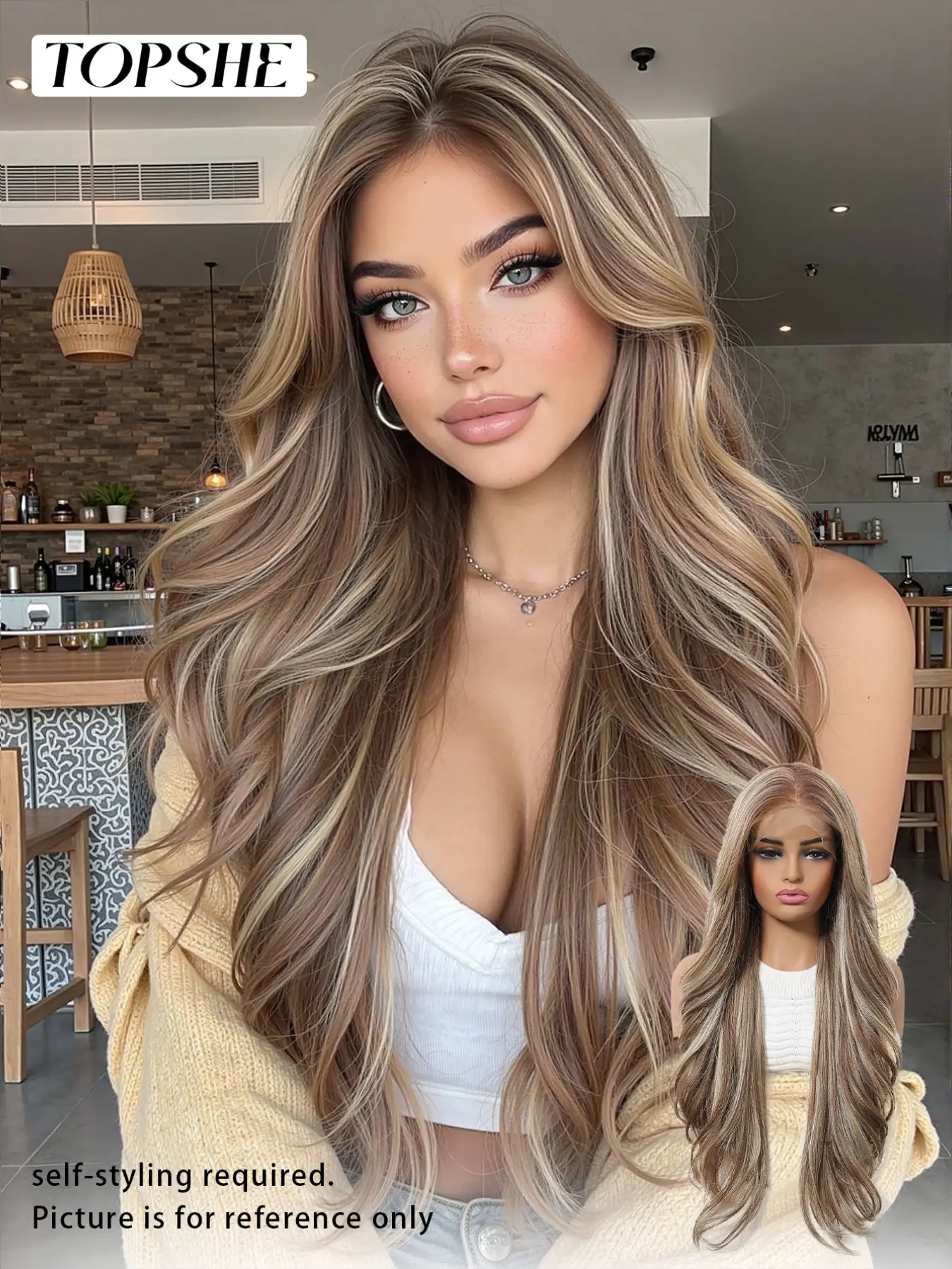 Topshe Lace Front Wig 13x6 Brown Silver Highlight Lace Front Wig Curly, Natural Fluffy Glueless Loose Curly Wigs, Natural Lightweight, Daily Wear, Glueless Ready To Wear Wig, Glueless Frontal Wig