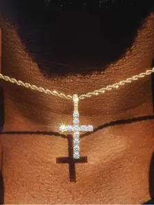 Elegant Zircon Cross Necklace for Men, Faith Jewelry, Exquisite Jewelry Gift, Perfect Gift Choice, Festival Wear, Holiday Present, Stylish Design, Modern Versatile Accessories, Jewelry Accessory