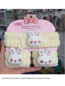 Women's Cute Animal Cartoon Headband Set, Wash Face Wrist Band, Hair Tie, All Seasons, Textile Coating, China Made