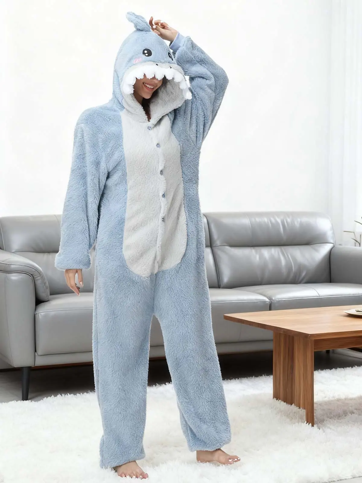 Women's Cute Cartoon Plush Fleece Animal Onesie Nightwear - Unisex Adult Hooded Long-Sleeve Loose Button Top, Cosplay & Loungewear, Non-Dry-Clean Soft Fabric, Pajama, Do Not Dry Clean, Baggy, Panda