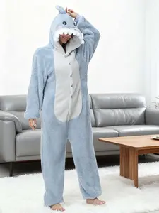 Women's Cute Plush Fleece Animal Onesie Nightwear - Adult Unisex Hooded Long-Sleeve Loose Button Top, Soft Fit Fabric for Cosplay & Loungewear