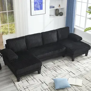 U-Shaped Sectional Sofa with Double Chaise | 4-Seat Oversized Corner Couch with Deep Seating | Large Modular Sofa for Living Room, Apartment | Comfortable Spacious Indoor Furniture with Extra Wide Seats
