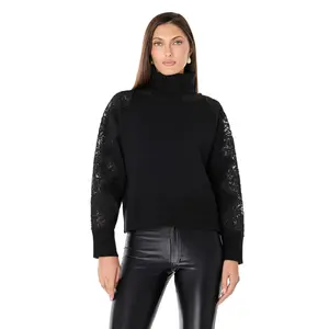 Camille Lace Turtleneck Sweater - Black