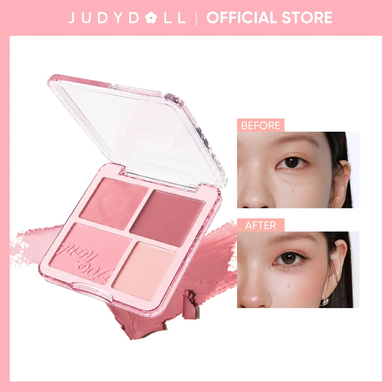 JUDYDOLL 2 In 1 Blush Highlight Palette, Powder & Cream, Natural, Brightening Skin Tone, Highlight, Smooth, Soft Color, Light Pink Blush For Girls, Cute And Lightweight, Long-Lasting, Cosmetic, Booming Beauty, Refresh Look, Summerwins
