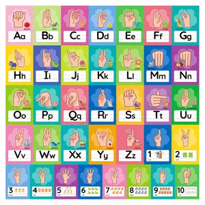 36 Pcs Asl Alphabet & Number Sign Language Teaching Aids, School Supplies, Visual Learning Tools, Decorative Cards Poster Set with Glue Points, Adhesive Dots for Home Classroom Decoration American Sign Language