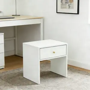 White Nightstand, Modern 1-Drawer Bedside Table with Crystal Handle, Bedroom Storage Organizer