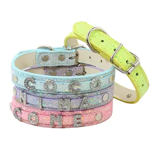 [Customized] Diamond-Embellished Letter Name Pet Collar — PU Leather Cat Necklace & Dog Collar — Please Specify Name in Order Notes
