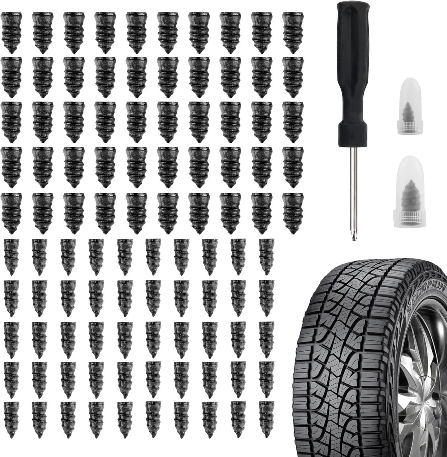 100PCS Tubeless Tire Repair Kit Rubber Nails | Tyre Puncture Repair Screws with Screwdriver | Emergency Quick Fix Tool for Car Bike Motorcycle | Leak Repair Nail Kit Heavy Duty Tire Fix Accessories 100PCS Tubeless Tire Repair Kit Rubber Nails | Tyre Puncture Repair Screws with Screwdriver | Emergency Quick Fix Tool for Car Bike Motorcycle | Leak Repair Nail Kit Heavy Duty Tire Fix Accessories