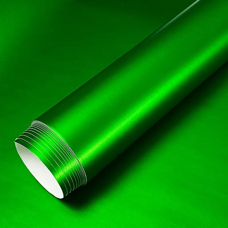 High Quality Matte Satin Metallic Chrome Green Vinyl Wrap Satin Metallic Car Wrapping Sticker Film Bubble Free Auto Internal External Decal Universal Car Sticker