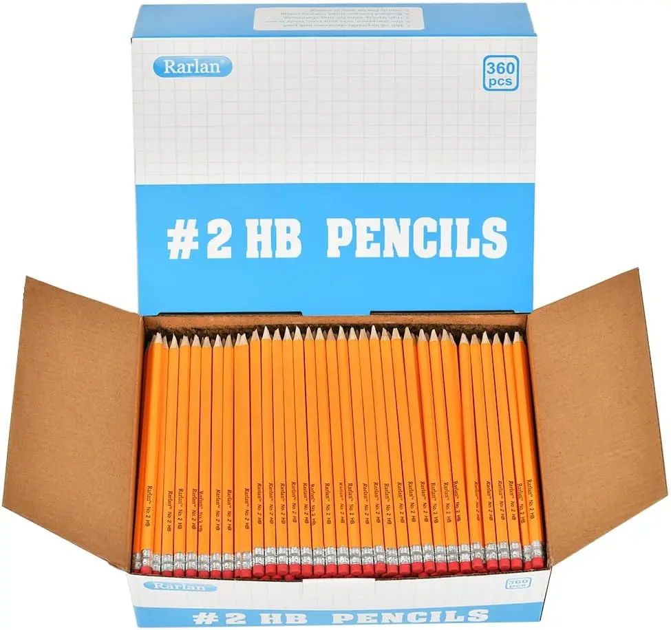 Rarlan Wood-Cased #2 HB Pencils, Pre-sharpened, 360 Count Bulk Pack | Classroom Pencils with Erasers for School and Teacher Supplies, Writing, Drawing and Sketching, Back to School