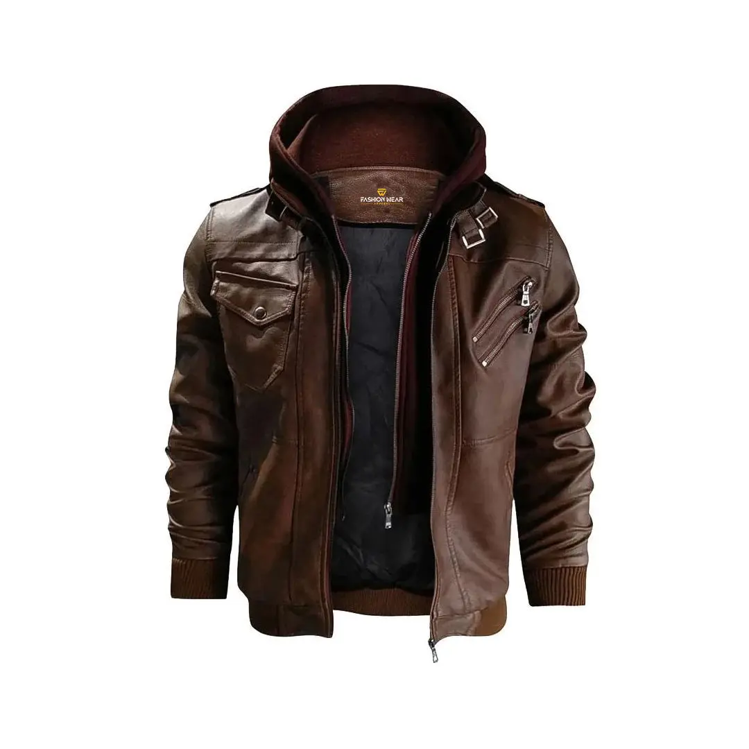 Brown Salvador Leather Jacket - Premium PU Leather with Detachable Hoodie | Waterproof & Durable