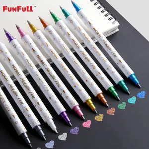 10pcs Metallic Glitter Markers, Dual Tip Pens, Multicolor Water-Based Ink, Ideal for Scrapbooking, Ceramic, Glass, Stone, Professional Art Supplies