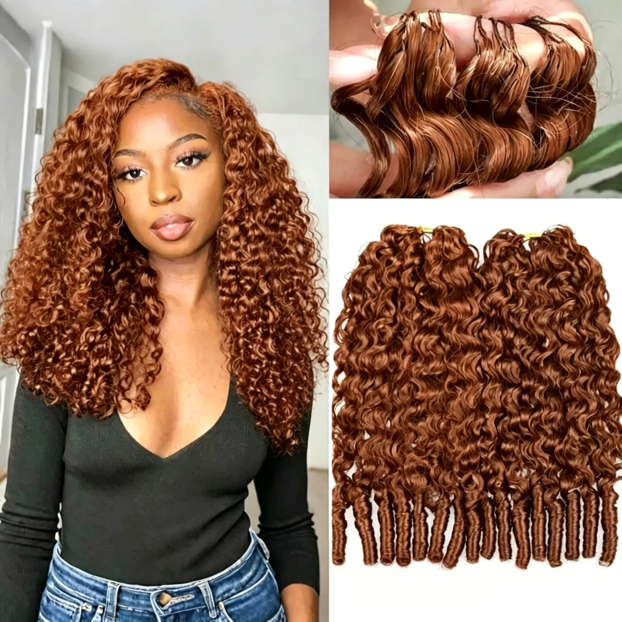 MYLOCKME Reddish Brown Crochet Burmese Curly Human Hair,50g/packs/40starands For Each Bundles, Knotless Feather Crochet Human Hair For Braids Knotless Pre-Separated,