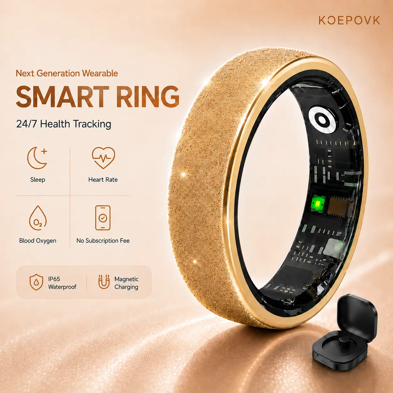 Sparkly Smart Ring - Wireless Fitness Tracker, Fitness Ring, Monitor, IP65 Waterproof, Lightweight, Bluetooth, Body Temp Check, SpO2, Heart Rate, Sleep, Stress, Step Count, Activity Tracking, Android & iOS Compatible, Batteries Included for Men & Women