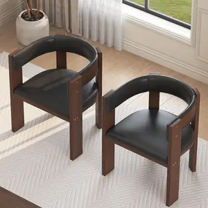 Mid Century Modern Dining Chairs, PU Leather Upholstered Kitchen Chairs Set of 2 with Accent Curved Backrest & Rubber Wood Frame，Set of 2