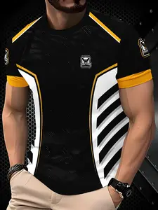 Men's 3D geometric print crew neck short-sleeved shirt, summer casual fashion outdoor street sports top