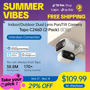 [Summervibes] TP-Link & Tapo C246D(2-Pack) 2K 3MP Dual Lens Pan/Tilt Indoor/Outdoor Security Cameras with AI Detection, 360° Pan, Free Person/Vehicle Detection, SD/Cloud Storage, Works with Alexa & Google Home